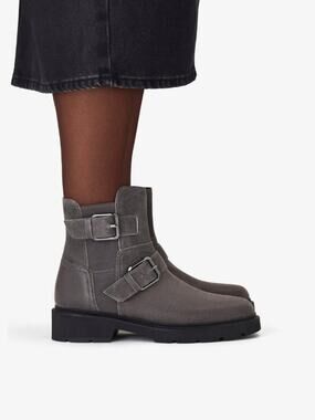 Clarks Lauryl Bay Ankle Boots Dark Grey Suede Moto NEW - 7W